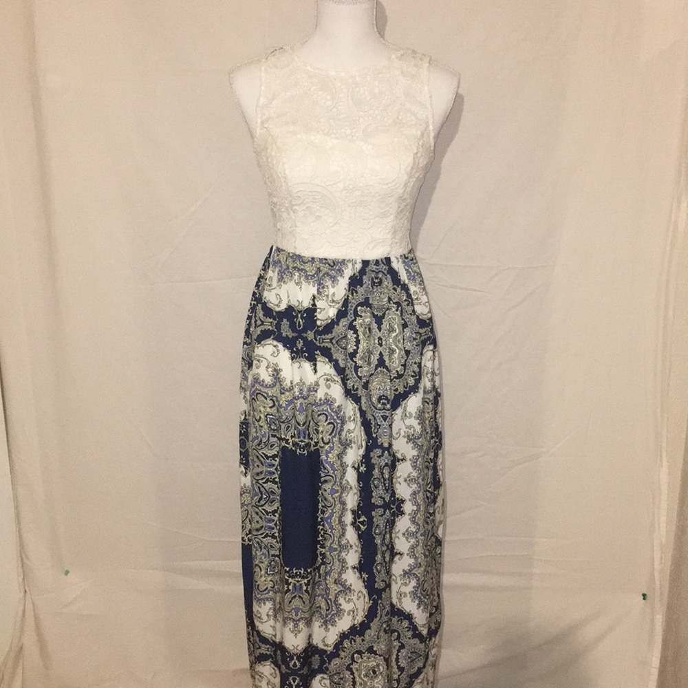 Printed Lace Top Maxi Dress